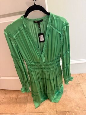 Maje Emerald Green Pleated Midi Skirt Dress